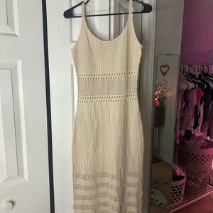 Lulu's Cream Knit Sleeveless Midi Dress